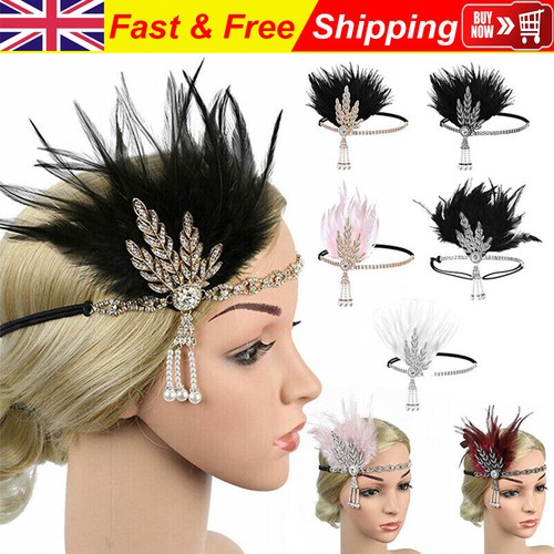 1920s feather headband bridal - 1920s,