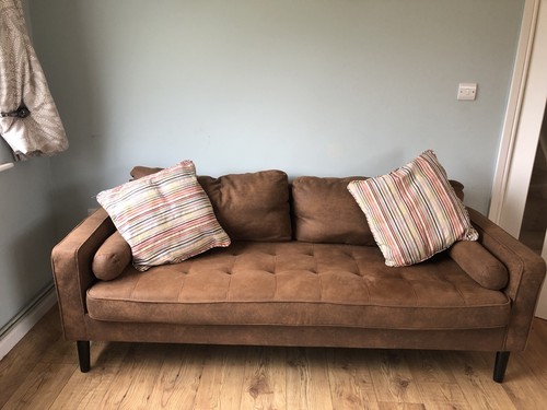 Two faux leather - sofas, (3
