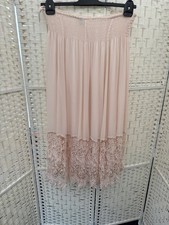 Ann Balon pale pink Italian lace lined boho gypsy elastic waist skirt size 14-16