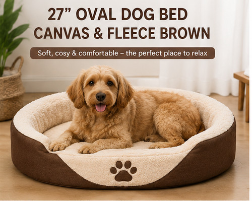 Oval dog bed brown canvas - oval,