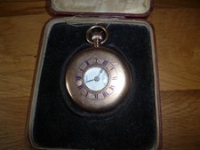 9 CT. GOLD ANTIQUE HALF HUNTER WATCH IN ORIGINAL CASE - J.W. BENSON LTD.