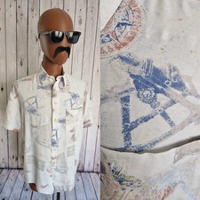 Melka Shirt Sextant Pattern Viscose -Large-  Vntage Crazy OVERSIZED CG08o