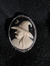 Large  Witch Salem Crescent Moon Cameo Brooch Pin Gothic Goth Halloween