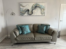 Leather 3-Seater Sofa and Cuddle Chair, Grey, Sofology