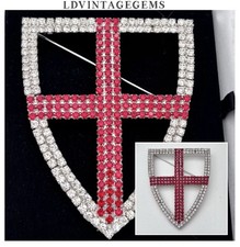 Rare Vintage MONTY DON Rhinestone Crystal St George Shield Brooch Pin