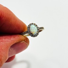 Australian Opal Engagement ring 925 Silver GOLD plated white CZ gems Size Q