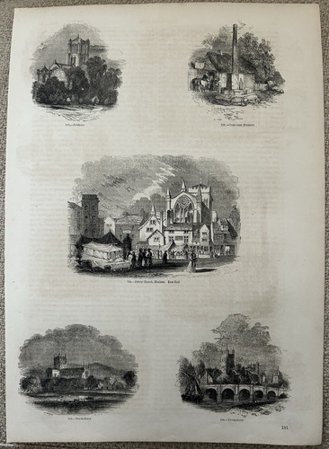 Antique print c1860s church - antique,