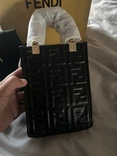Fendi mine Sunshine Shopper tote Bag Black Leather Brand New