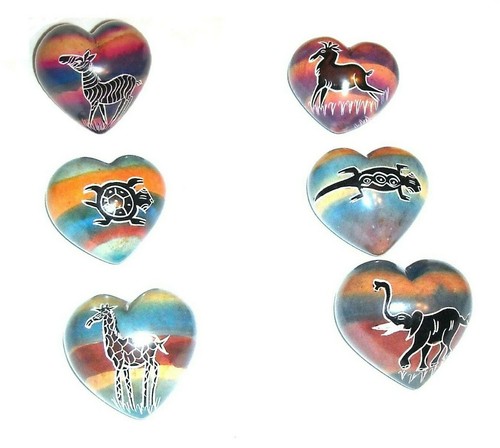 Striped soapstone hearts hand - soapstone,
