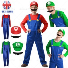 Mens Adult Super Mario and Luigi Fancy Dress Plumber Bros Halloween Costume Hat