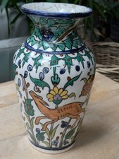 Beautiful Hand Painted Iznik Jerusalem Pottery Vase Signed by Artist