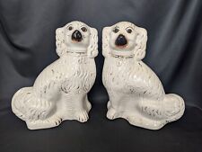 Rare Antique Pair of 13.5 Inch Staffordshire White Spaniel Fire Mantle Dogs