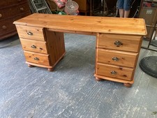 Vintage Natural Brown Pine Dressing Table with 6 Drawers Desk