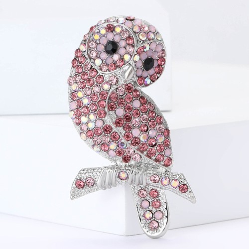 Pink forest owl - forest, brooch