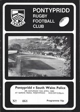 Pontypridd v South Wales Police 10 Apr 1982 Sardis Road RUGBY PROGRAMME