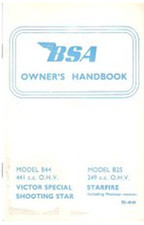 Genuine BSA Owners Handbook Model B25 249cc O.H.V. Starfire including Fleetstar