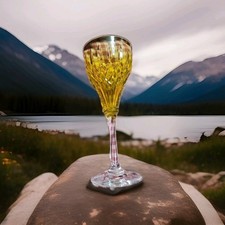 Tall John Walsh Cut Uranium Glass Crystal Hock/Wine Glass. c1930 ( unsigned)