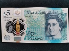 5 pound note polymer AA45 Elizabeth ll.