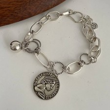 100% Solid 925 Sterling Silver Heart Bracelet Women Men Handmade Vintage Gift