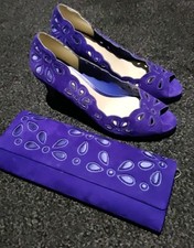 Phase Eight Purple Suede Shoes Size 7 And Matching Clutch Bag
