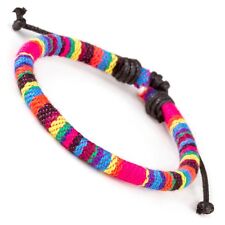 MENS WOVEN RAINBOW COLOURFUL FABRIC CORD BRAID ADJUSTABLE BRACELET WRISTBAND