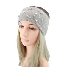 Fleece Lined Pearl Knitted Headband Elastic Ear Warmer Woolly Crochet  Hairband