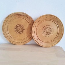 Hand Carved Wooden Decorative Plates, Set Of Two, Hand Made Decor
