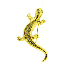 Vintage Swarovski Crystal Swan Signed Gecko Lizard Brooch Pin 2.25