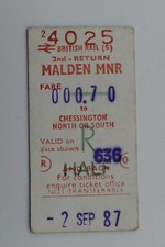 Railway Ticket Malden MNR to Chessington North or South 2nd class BR (S) #4025