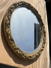 Antique Vintage Large Oval Mirror Gilt Gold Wooden Frame Rustic Ornate Frame