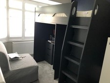 Cabin bed with desk, wardrobe