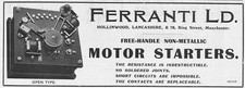 FERRANTI LTD Hollinwood; Motor Starters - Antique Engineering Advert 1909