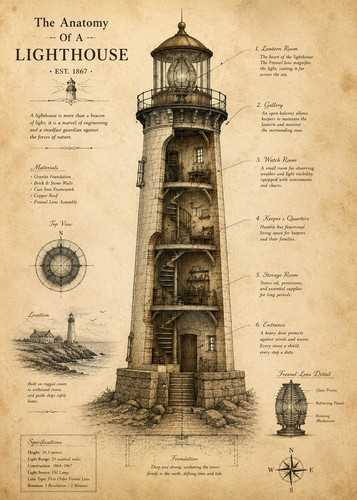 Vintage lighthouse blueprint - vintage,