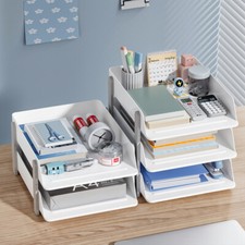 2/3/4 Tiers Desktop Organiser Document Tray Stackable Compartments Office Files