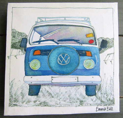 Blue campervan canvas - w,