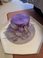 Philip Somerville Lilac Purple Woven Event Hat With Ribbon And Feather Design