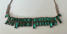 Emerald Green Rhinestones Art Deco Fashion Necklace Vintage RARE