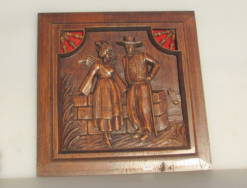 Antique carved wooden panel - carved,