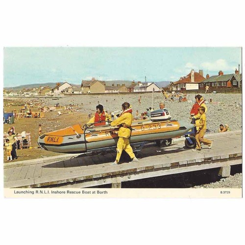 Borth launching rnli lifeboat - borth,