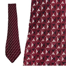 Vintage 1940s Tie Maroon Geometric Mod 40s Necktie Men Black Silver