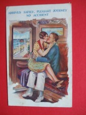 Old RAILWAY TRAIN Comic FLAPPER LADY RAIL CARRIAGE ARRIVED SAFELY NO ACCIDENT