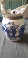 Vintage Tobacco Jar Humidor Blue Delft Ware Holland Stocks Colonial