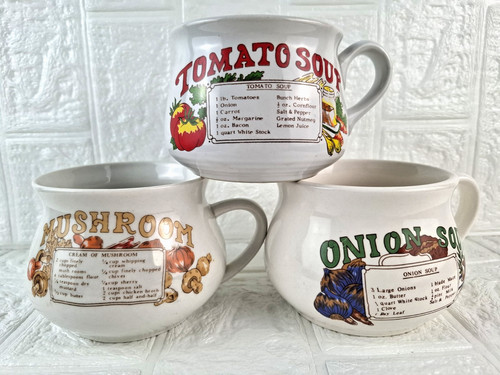 Vintage recipe soup bowls full - soup,