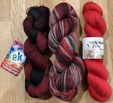 350g JOHN ARBON KBN KAUNI 6/1 4PLY PURE WOOL EASYKNITS MERINO RED BLACK