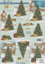 Christmas trees decoupage - a4,
