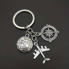 Plane, World, Compass Keyring