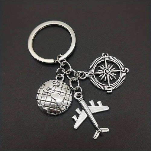 Plane world compass keyring - compass,