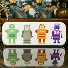 Cute PAPERCHASE CARTOON ROBOTS METAL PENCIL CASE Stationery Storage Tin