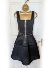 MAJE Black Scuba Mesh Flared Bell Curve Dress With Zip Detail, Size 8 - VGC