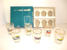 SET OF SIX TOTS BOXED TOT GLASSES VINTAGE CARS ROLLS AUSTIN WOLSELEY MORRIS ETC